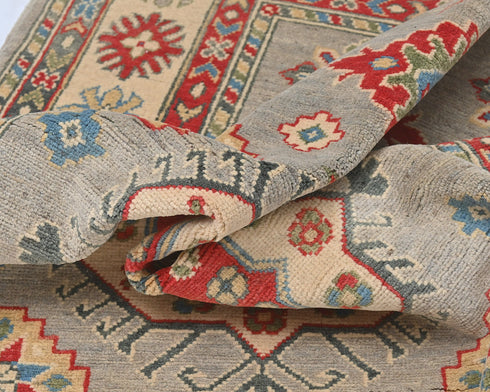 4x6 Gray Kuba Afghan Hand Knotted Wool Area Rug